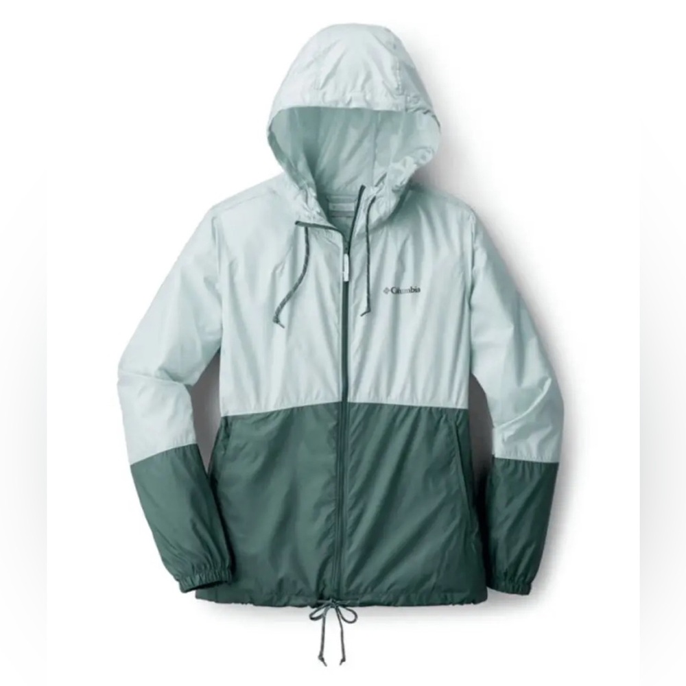 Columbia Flash Forward Hood Colorblock Windbreaker Jacket green blue Women XS